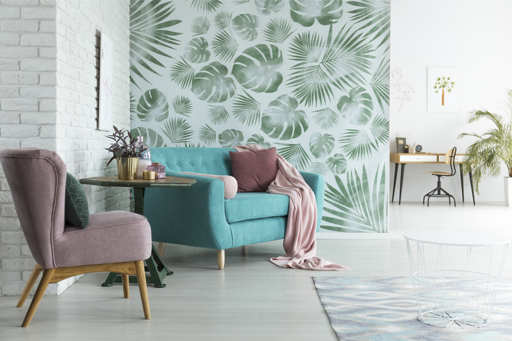 Bright,Flat,With,White,Brick,Wall,And,Monstera,Leaves,Wallpaper